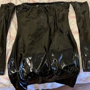 Black short dress, off the shoulder with long sleeves and thumb holes